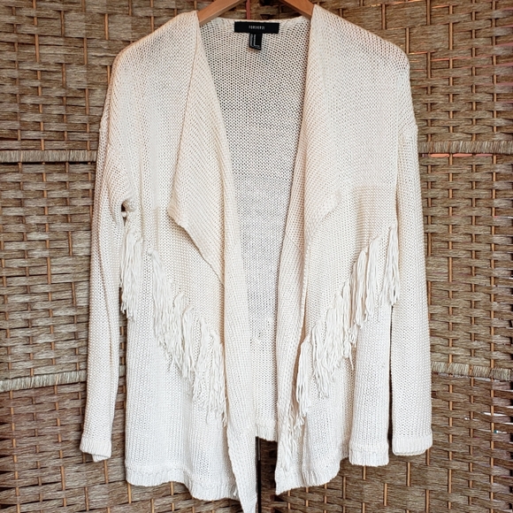 Forever 21 Knit Fringe Tassel Cream Cardig… - Picture 2 of 7